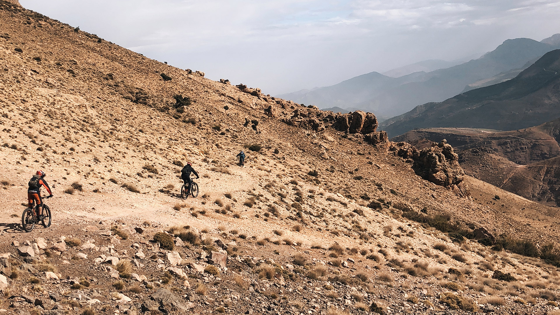 Mountain bikers on a High Atlas trail in Morocco
